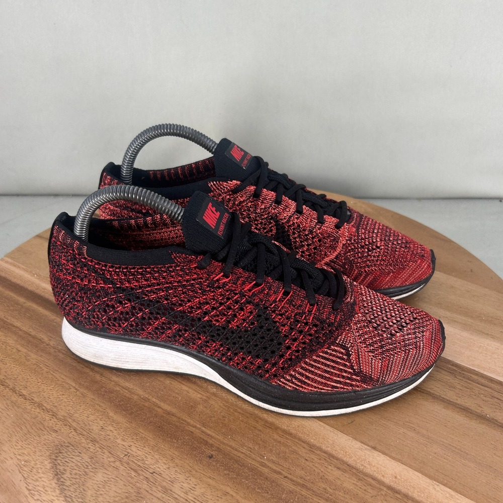 Nike Flyknit Racer Fireberry Red Black Running Shoes 526628-608 Mens 7.5